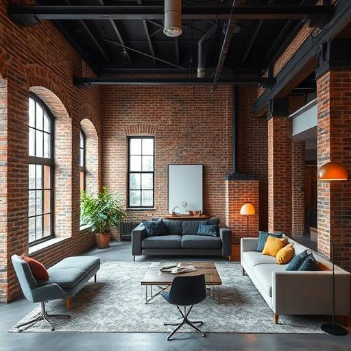 Int&radic;&copy;rieur d'un loft industriel &radic;&dagger; Lille, mettant en avant des briques apparentes, des poutres m&radic;&copy;talliques et un mobilier contemporain.