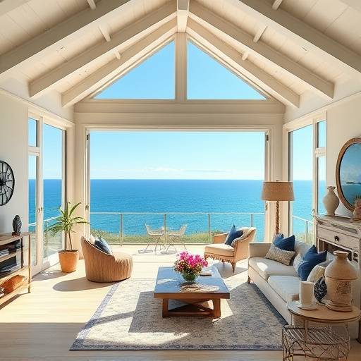 Int&radic;&copy;rieur d'une villa en bord de mer &radic;&dagger; Biarritz avec une vue imprenable sur l'oc&radic;&copy;an et une d&radic;&copy;coration inspir&radic;&copy;e par le th&radic;&reg;me marin.