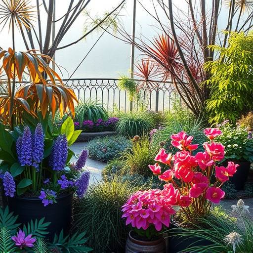 Jardin d'hiver lumineux avec des plantes luxuriantes